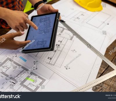 stock-photo-mid-section-of-diverse-male-and-female-architects-with-tablet-discussing-over-a-plan-at-office-2341114429